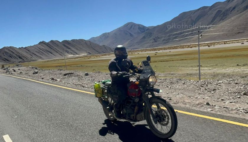 Our Canadian tourist enjoying bike riding in Ladakh